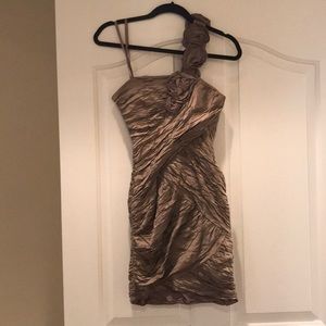 One shoulder, ruched flower dress